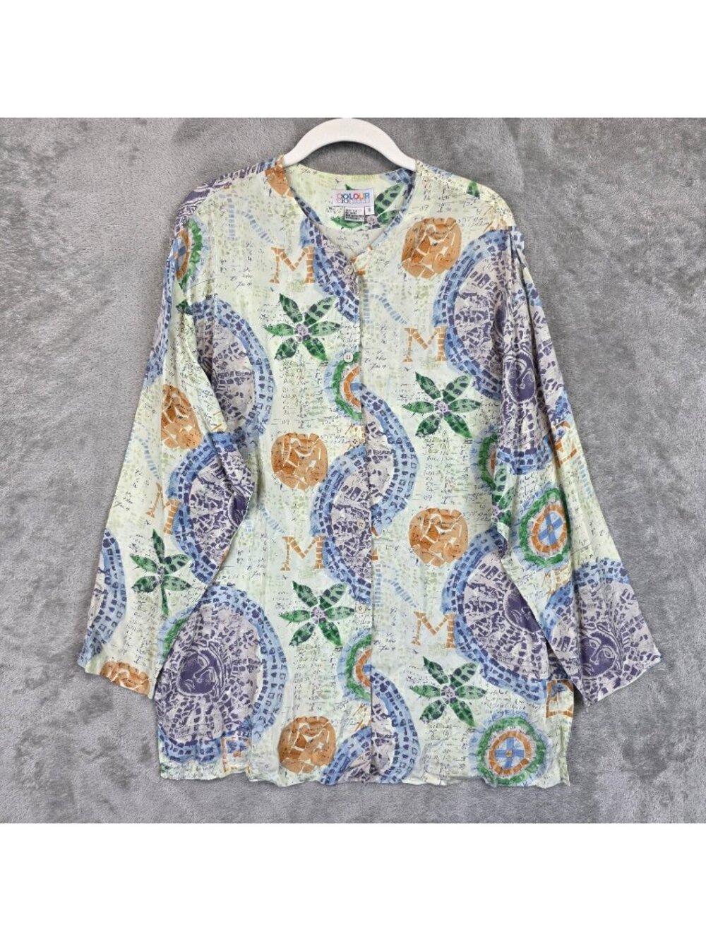 Colour Eighteen Button Up Shirt Womens S Multicolor Silk V Neck Tunic Top